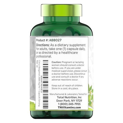 tnvitamins Citrus Bergamot 2000 mg – 180 Kapseln | Hochdosiertes Citrus-Bergamotte-Präparat mit 2000 mg pro Kapsel | 6-Monats-Vorrat! | Non-GMO | Hergestellt in den USA