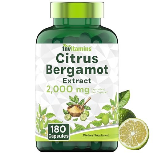 tnvitamins Citrus Bergamot 2000 mg – 180 Kapseln | Hochdosiertes Citrus-Bergamotte-Präparat mit 2000 mg pro Kapsel | 6-Monats-Vorrat! | Non-GMO | Hergestellt in den USA