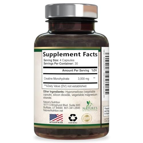 Kreatin Monohydrat 3000 mg pro Portion – Mikronisierte Kreatinpulver-Kapseln – Unterstützt Muskelaufbau, Kraft, Energie & Ausdauer – Nahrungsergänzungsmittel von Nature's Nutrition, Non-GMO, in den USA abgefüllt – 120 Kapseln