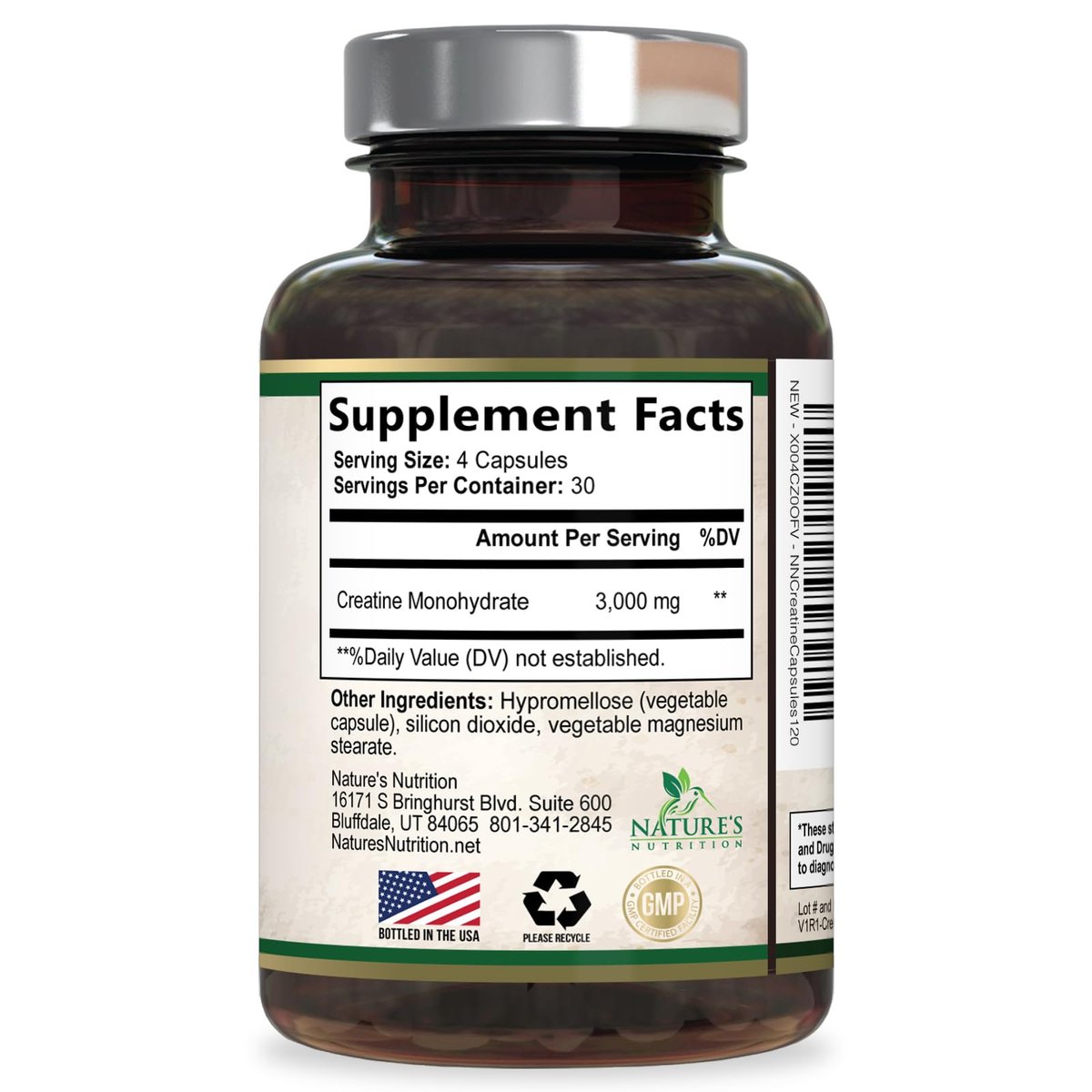 Kreatin Monohydrat 3000 mg pro Portion – Mikronisierte Kreatinpulver-Kapseln – Unterstützt Muskelaufbau, Kraft, Energie & Ausdauer – Nahrungsergänzungsmittel von Nature's Nutrition, Non-GMO, in den USA abgefüllt – 120 Kapseln