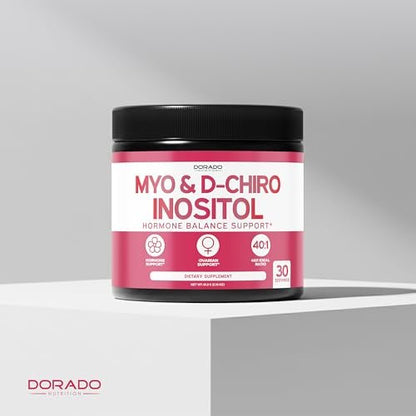 Myo-Inositol & D-Chiro Inositol Pulver (2050 mg pro Portion, ideales 40:1 Verhältnis, 30-Tage-Vorrat) für Hormonbalance der Frau & Eierstockgesundheit – Drittanbieter getestet, vegan & in den USA hergestellt