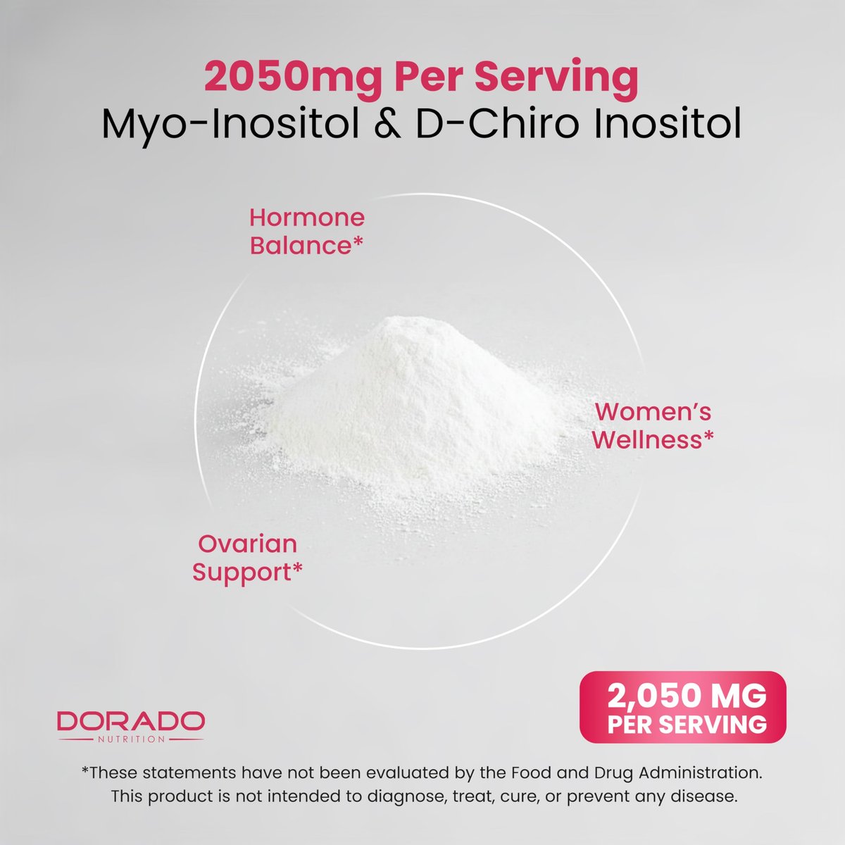 Myo-Inositol & D-Chiro Inositol Pulver (2050 mg pro Portion, ideales 40:1 Verhältnis, 30-Tage-Vorrat) für Hormonbalance der Frau & Eierstockgesundheit – Drittanbieter getestet, vegan & in den USA hergestellt
