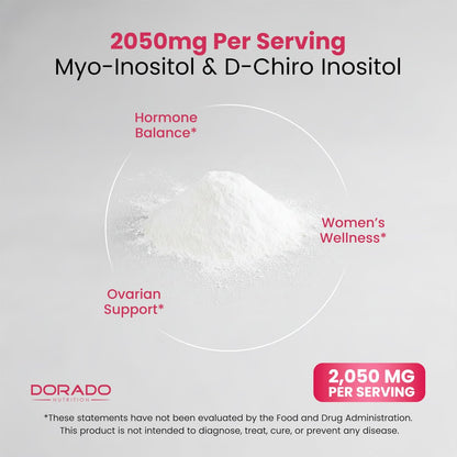Myo-Inositol & D-Chiro Inositol Pulver (2050 mg pro Portion, ideales 40:1 Verhältnis, 30-Tage-Vorrat) für Hormonbalance der Frau & Eierstockgesundheit – Drittanbieter getestet, vegan & in den USA hergestellt