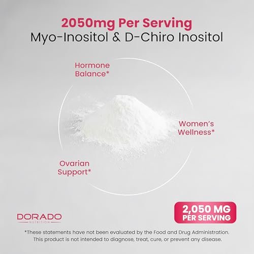 Myo-Inositol & D-Chiro Inositol Pulver (2050 mg pro Portion, ideales 40:1 Verhältnis, 30-Tage-Vorrat) für Hormonbalance der Frau & Eierstockgesundheit – Drittanbieter getestet, vegan & in den USA hergestellt