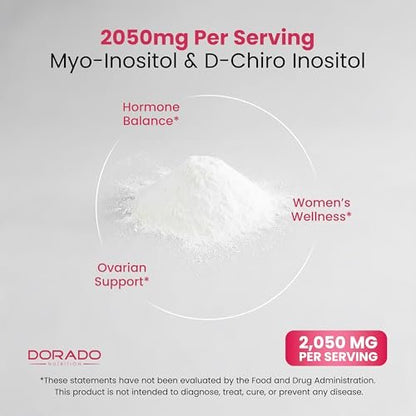Myo-Inositol & D-Chiro Inositol Pulver (2050 mg pro Portion, ideales 40:1 Verhältnis, 30-Tage-Vorrat) für Hormonbalance der Frau & Eierstockgesundheit – Drittanbieter getestet, vegan & in den USA hergestellt