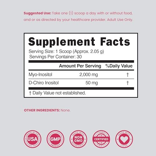 Myo-Inositol & D-Chiro Inositol Pulver (2050 mg pro Portion, ideales 40:1 Verhältnis, 30-Tage-Vorrat) für Hormonbalance der Frau & Eierstockgesundheit – Drittanbieter getestet, vegan & in den USA hergestellt