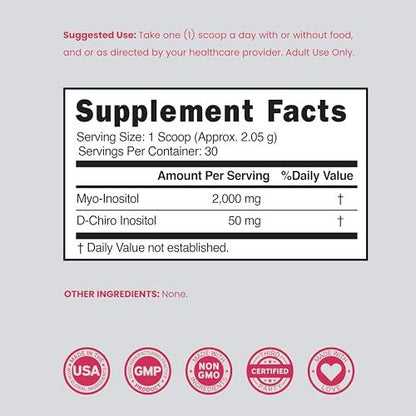 Myo-Inositol & D-Chiro Inositol Pulver (2050 mg pro Portion, ideales 40:1 Verhältnis, 30-Tage-Vorrat) für Hormonbalance der Frau & Eierstockgesundheit – Drittanbieter getestet, vegan & in den USA hergestellt