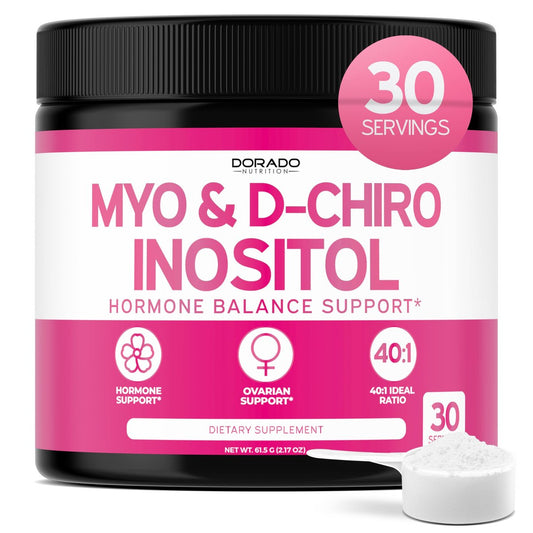 Myo-Inositol & D-Chiro Inositol Pulver (2050 mg pro Portion, ideales 40:1 Verhältnis, 30-Tage-Vorrat) für Hormonbalance der Frau & Eierstockgesundheit – Drittanbieter getestet, vegan & in den USA hergestellt