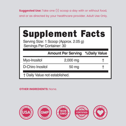 Myo-Inositol & D-Chiro Inositol Pulver (2050 mg pro Portion, ideales 40:1 Verhältnis, 30-Tage-Vorrat) für Hormonbalance der Frau & Eierstockgesundheit – Drittanbieter getestet, vegan & in den USA hergestellt