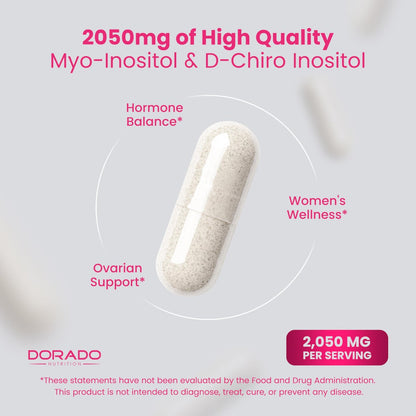 Myo-Inositol & D-Chiro Inositol Supplement für Frauen – 120 Kapseln, 2050 mg pro Portion, ideales 40:1 Verhältnis – Hormonbalance für Frauen – Drittanbieter getestet, vegan & hergestellt in den USA