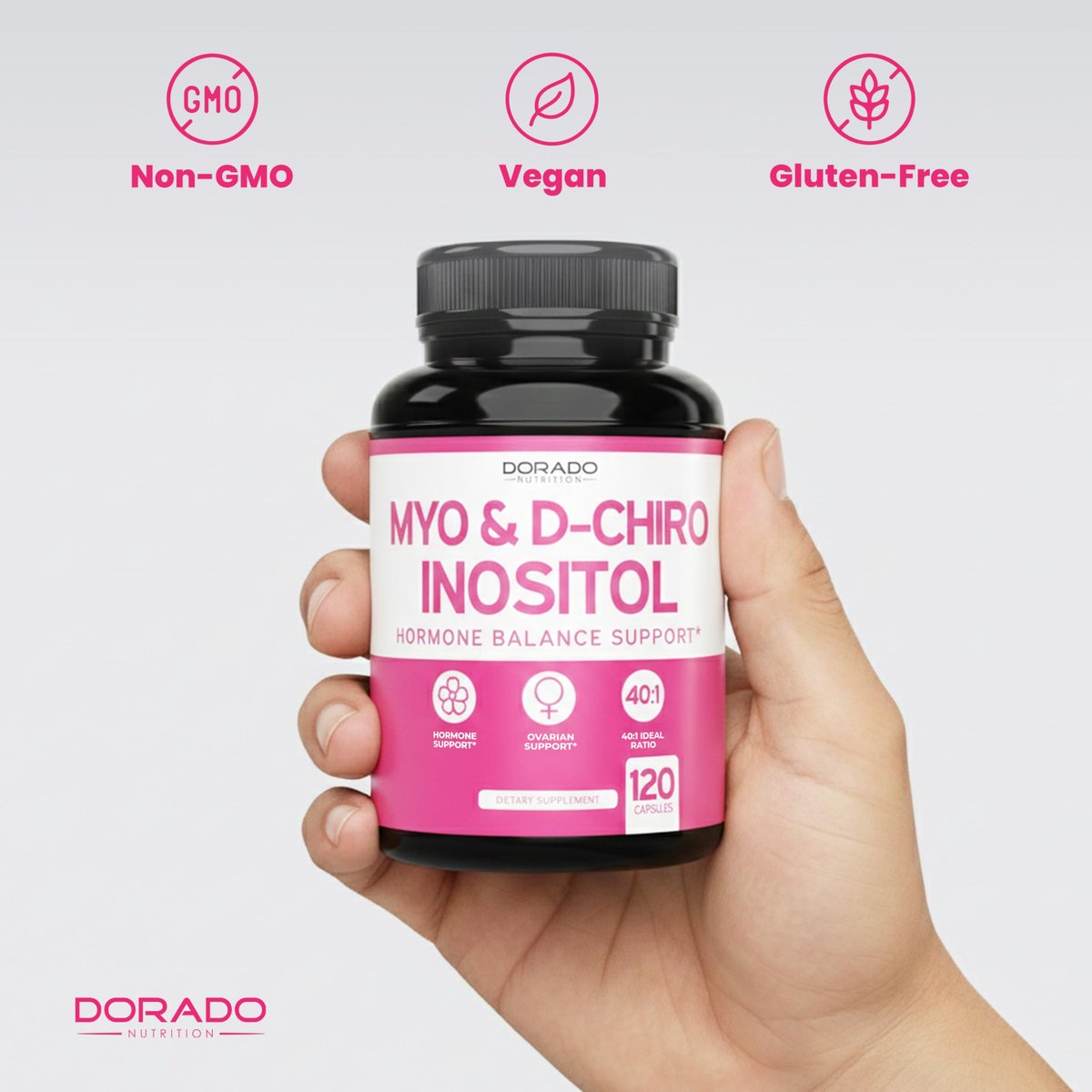 Myo-Inositol & D-Chiro Inositol Supplement für Frauen – 120 Kapseln, 2050 mg pro Portion, ideales 40:1 Verhältnis – Hormonbalance für Frauen – Drittanbieter getestet, vegan & hergestellt in den USA