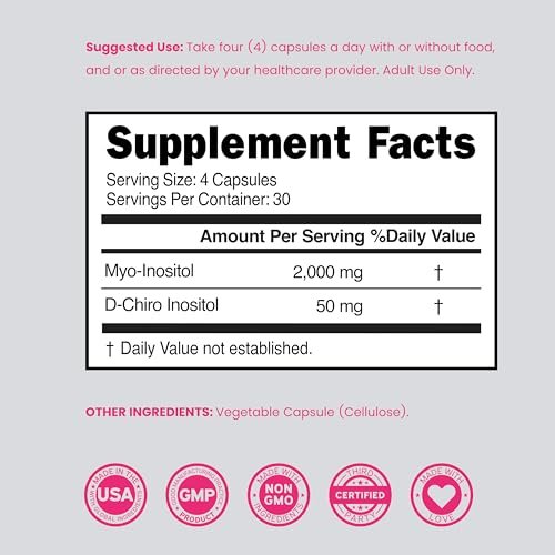 Myo-Inositol & D-Chiro Inositol Supplement für Frauen – 120 Kapseln, 2050 mg pro Portion, ideales 40:1 Verhältnis – Hormonbalance für Frauen – Drittanbieter getestet, vegan & hergestellt in den USA