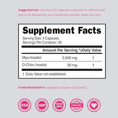 Myo-Inositol & D-Chiro Inositol Supplement für Frauen – 120 Kapseln, 2050 mg pro Portion, ideales 40:1 Verhältnis – Hormonbalance für Frauen – Drittanbieter getestet, vegan & hergestellt in den USA