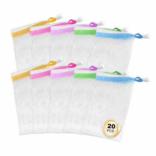 20er-Pack Seifenbeutel – Netzbeutel aus Nylon mit Kordelzug für Schaumbildung und Trocknung im Duschbereich