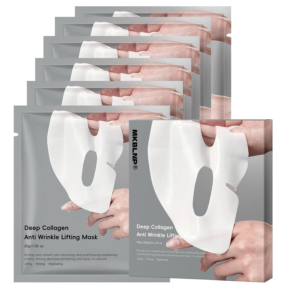 MKBLNP Kollagen-Gesichtsmaske – Hydratisierende Overnight-Collagen-Maske (6 Stück/1 Box) – Tiefenwirksame Anti-Falten-Lifting-Maske mit reinen Kollagenfilmen für verbesserte Elastizität, Festigkeit und Feuchtigkeitsversorgung