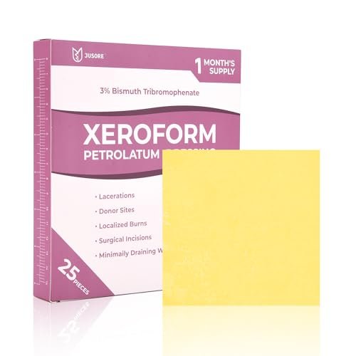 JUSORE Xeroform Petrolatum Verband 4"x4" - 25 einzeln verpackte, nicht haftende Gaze-Pads für Wundversorgung, Verbrennungen, Hauttransplantationen und chirurgische Einschnitte