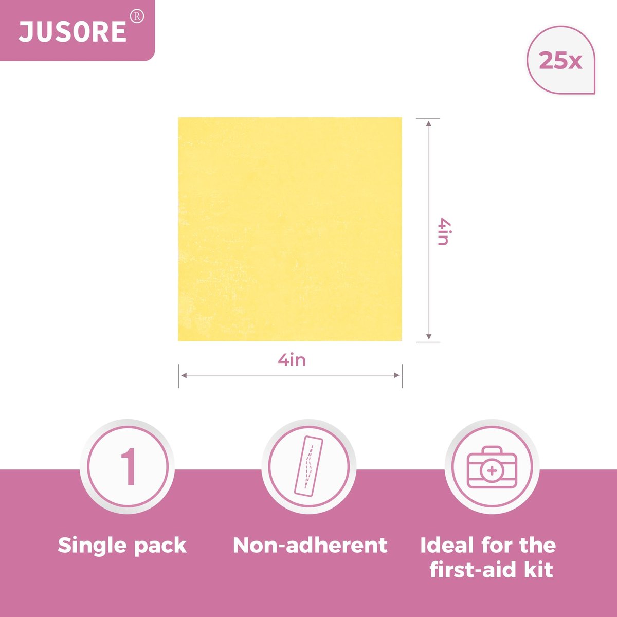 JUSORE Xeroform Petrolatum Verband 4"x4" - 25 einzeln verpackte, nicht haftende Gaze-Pads für Wundversorgung, Verbrennungen, Hauttransplantationen und chirurgische Einschnitte