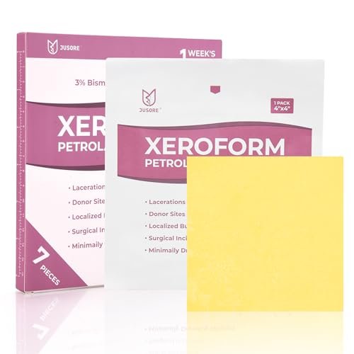 Xeroform Petrolatum Verband 4"x4" Gaze – FSA-HSA geeignet, nicht klebende Gaze-Pads, medizinisches feines Netzpflaster für Wundversorgung, Verbrennungen, Schürfwunden, Hauttransplantate und chirurgische Schnitte, 7 Einzelpackungen