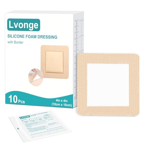 Silikon-Schaumstoffverband 10x10 cm (10er-Pack) mit Kleberand, Wundversorgung hochsaugfähig, groß, wasserdicht, Silikonpflaster für Druckgeschwüre, Dekubitus, Beingeschwüre