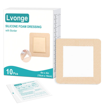 Silikon-Schaumstoffverband 10x10 cm (10er-Pack) mit Kleberand, Wundversorgung hochsaugfähig, groß, wasserdicht, Silikonpflaster für Druckgeschwüre, Dekubitus, Beingeschwüre