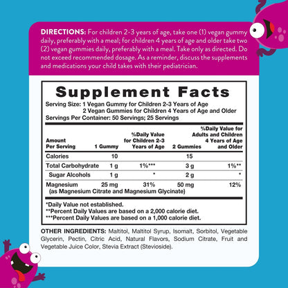 Nature's Truth Magnesium Gummis für Kinder | Glycinat & Citrat | 50 Stück | Mischbeeren-Geschmack | Vegan, Nicht-GVO & Glutenfrei