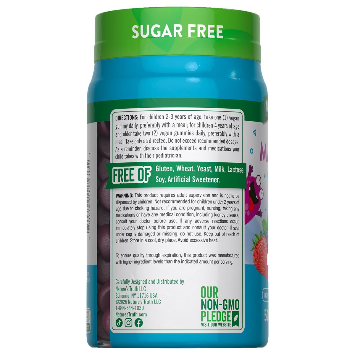 Nature's Truth Magnesium Gummis für Kinder | Glycinat & Citrat | 50 Stück | Mischbeeren-Geschmack | Vegan, Nicht-GVO & Glutenfrei
