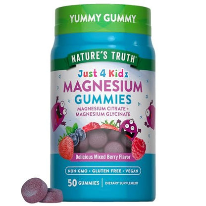Nature's Truth Magnesium Gummis für Kinder | Glycinat & Citrat | 50 Stück | Mischbeeren-Geschmack | Vegan, Nicht-GVO & Glutenfrei