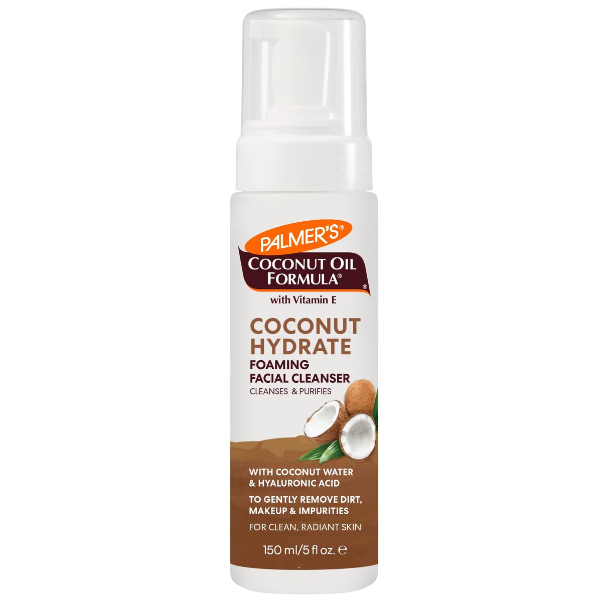 Palmer's Coconut Oil Formula Coconut Hydrate Reinigender Gesichtsschaum, 150 ml – Gesichtsreinigung mit Kokoswasser, Hyaluronsäure & Vitamin E, sanfte Reinigung, pflegend & feuchtigkeitsspendend