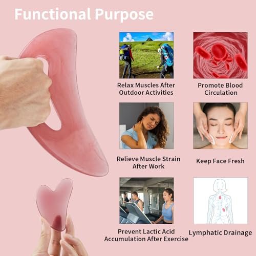 FDKJEJC Körper-Gua-Sha-Werkzeug aus Naturharz – Große Zellulite-Massage für Rücken, Beine und Gesicht – Lymphdrainage-Tool zur Körperformung (Pink)