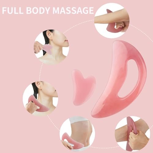 FDKJEJC Körper-Gua-Sha-Werkzeug aus Naturharz – Große Zellulite-Massage für Rücken, Beine und Gesicht – Lymphdrainage-Tool zur Körperformung (Pink)