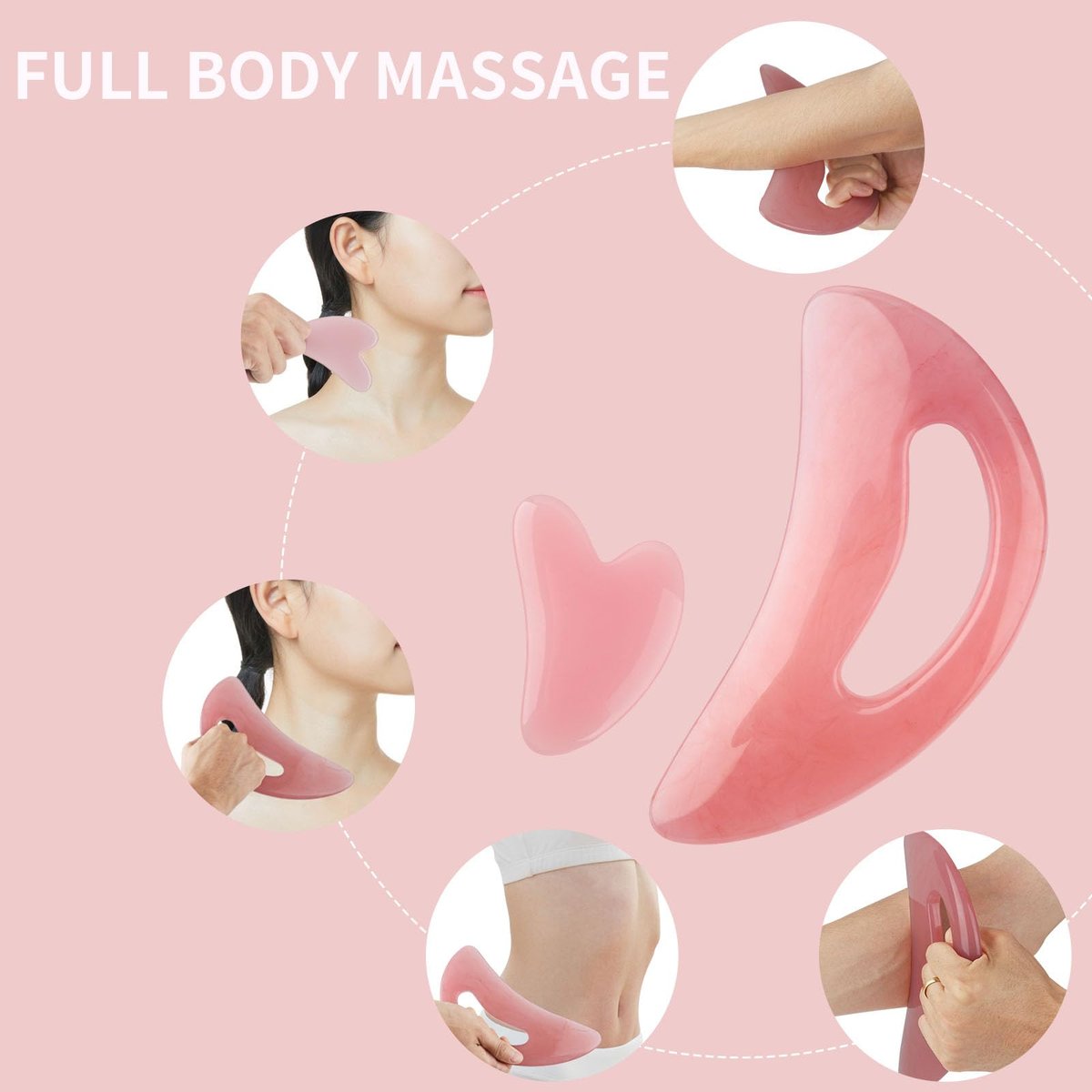 FDKJEJC Körper-Gua-Sha-Werkzeug aus Naturharz – Große Zellulite-Massage für Rücken, Beine und Gesicht – Lymphdrainage-Tool zur Körperformung (Pink)