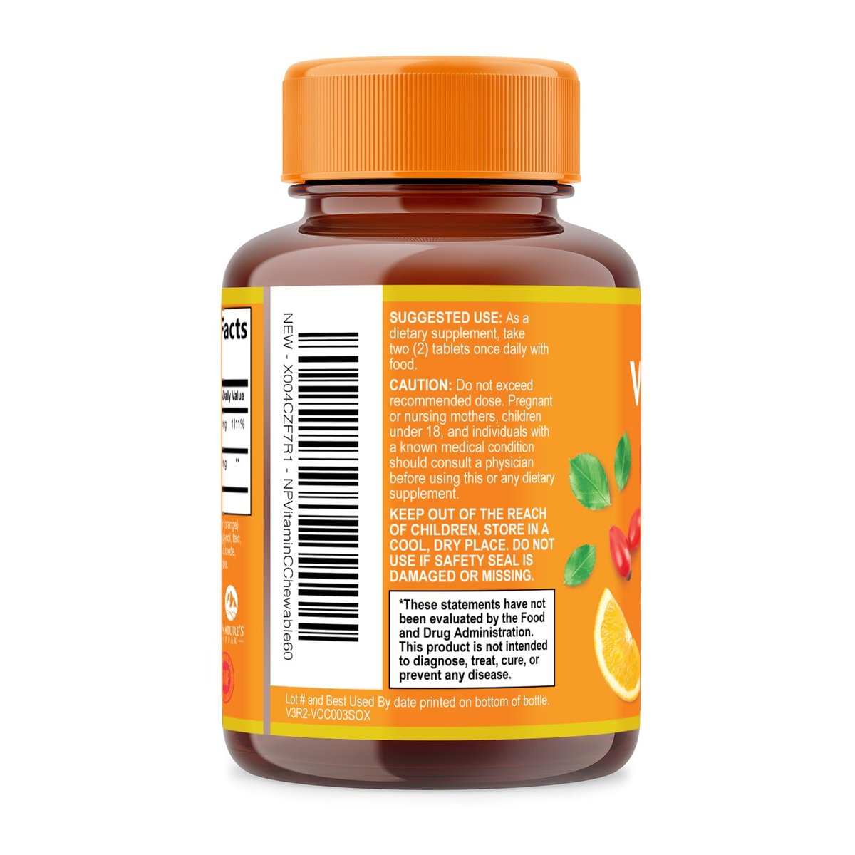 Vitamin C 1000mg pro Portion - Extra starke tägliche Immununterstützung mit Hagebutten - Zuckerfreie Kautabletten mit leckerem Orangenaroma - Antioxidans- und Kollagenunterstützung - In den USA abgefüllt - 60 Tabletten