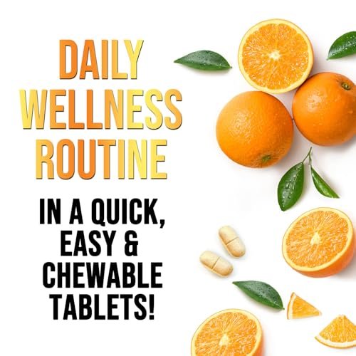 Vitamin C 1000mg pro Portion - Extra starke tägliche Immununterstützung mit Hagebutten - Zuckerfreie Kautabletten mit leckerem Orangenaroma - Antioxidans- und Kollagenunterstützung - In den USA abgefüllt - 60 Tabletten