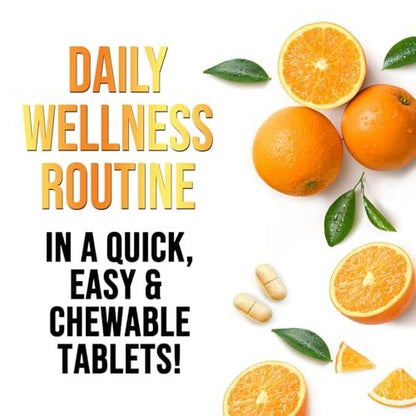 Vitamin C 1000mg pro Portion - Extra starke tägliche Immununterstützung mit Hagebutten - Zuckerfreie Kautabletten mit leckerem Orangenaroma - Antioxidans- und Kollagenunterstützung - In den USA abgefüllt - 60 Tabletten