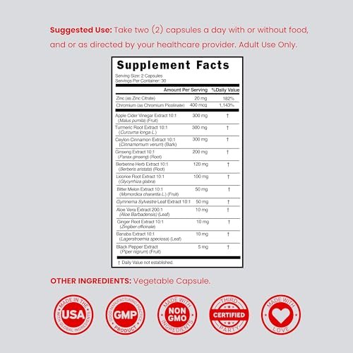 GLP-1 Supplement 14-in-1 Formel – mit Berberin, ACV, Chrom, Ceylon-Zimt, Kurkuma & mehr – unterstützt Darmgesundheit & Stoffwechsel – drittgetestet, vegan & hergestellt in USA