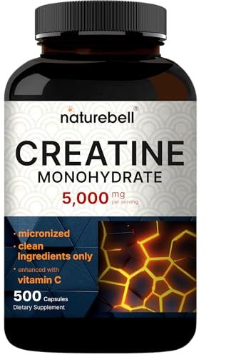 NatureBell Creatin Monohydrat Kapseln 5.000 mg pro Portion, 500 Stück | Mikronisiert, unaromatisiert | Pre-Workout & Muskelkraft Unterstützung | Leicht zu schlucken, ohne Füllstoffe | 71 Portionen