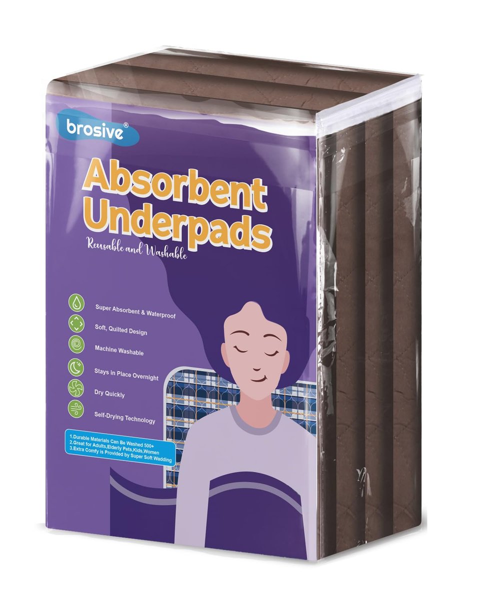 Brosive Bettschutzeinlagen waschbar wasserdicht 24x36 Zoll (4er-Pack) – Braune Inkontinenzunterlagen für Erwachsene, Kinder und Haustiere