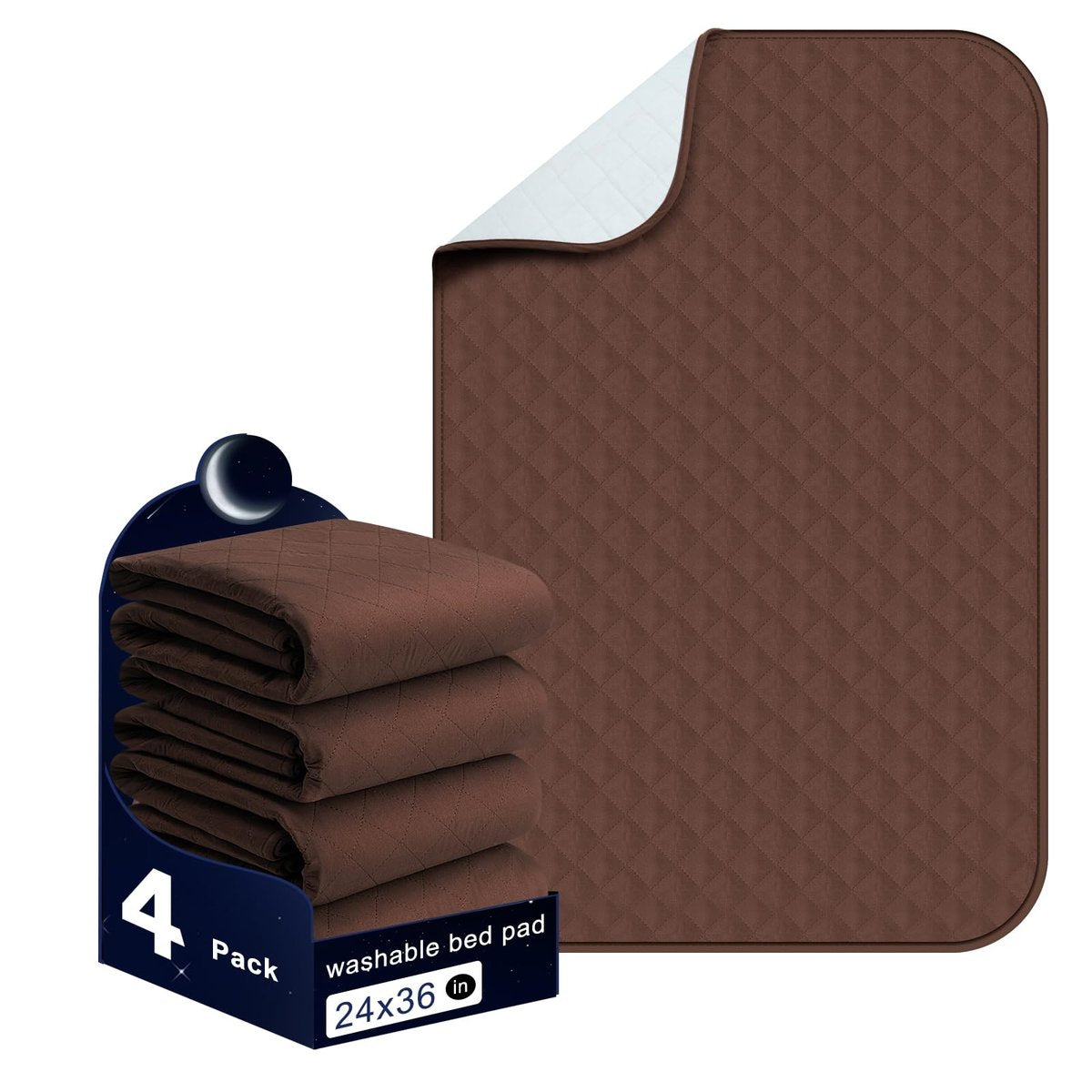 Brosive Bettschutzeinlagen waschbar wasserdicht 24x36 Zoll (4er-Pack) – Braune Inkontinenzunterlagen für Erwachsene, Kinder und Haustiere