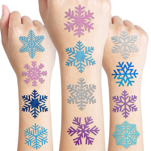 96 Stück Blaue Schneeflocken Temporäre Tattoos Aufkleber – Winter Geburtstag Weihnachten Party Dekoration, Geschenke für Kinder, Baby-Dusche, Klassenzimmer Belohnungen