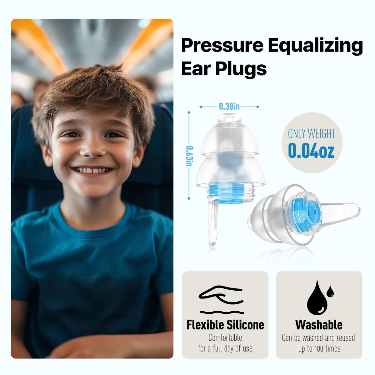 Softvox Ohrstöpsel für Kinder (6-12 Jahre) – Flugzeug Ohrendruck Entlastung & Schmerzprävention, 25 dB Geräuschunterdrückung, bequeme Silikon-Ohrstöpsel für Kinder & Erwachsene mit kleinen Gehörgängen