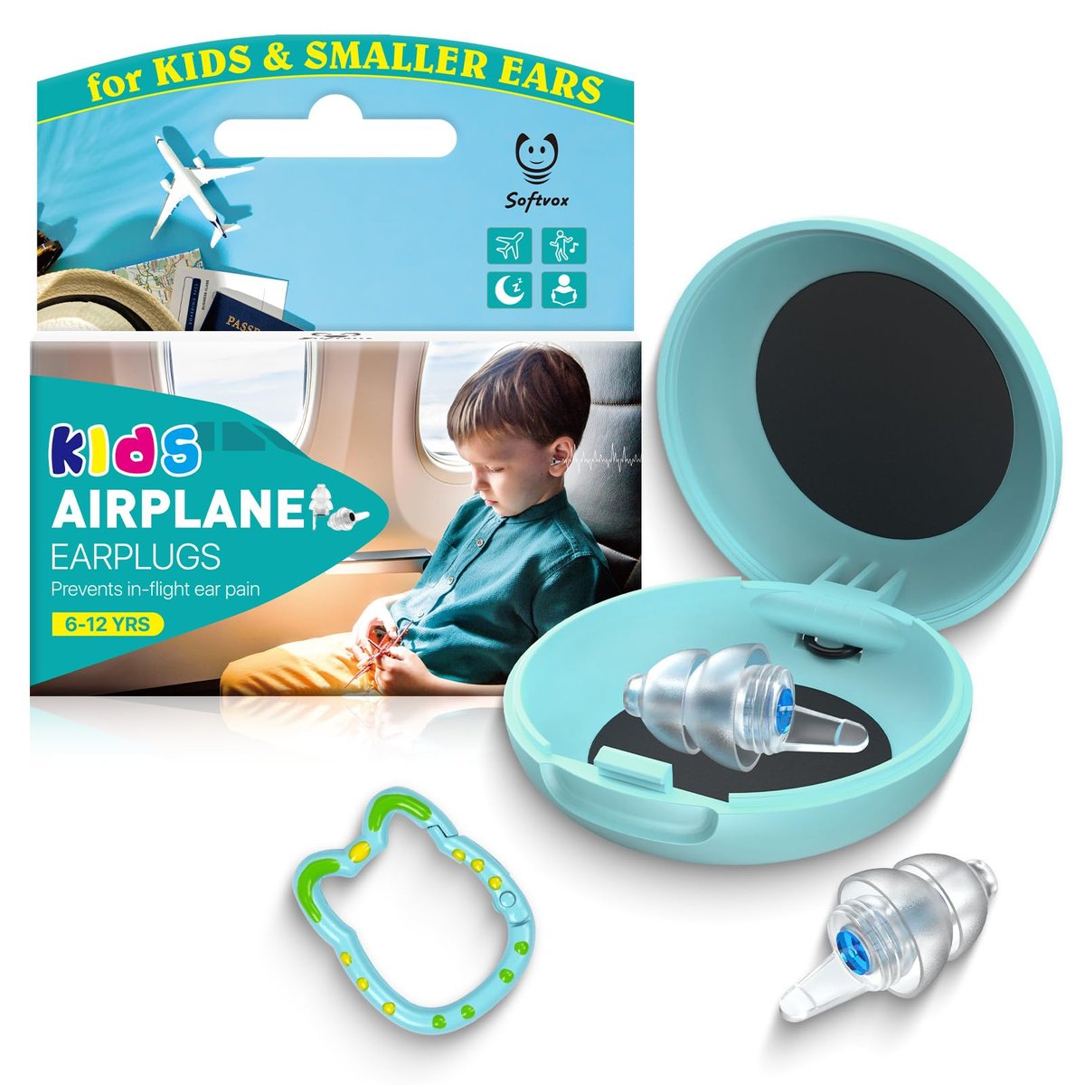 Softvox Ohrstöpsel für Kinder (6-12 Jahre) – Flugzeug Ohrendruck Entlastung & Schmerzprävention, 25 dB Geräuschunterdrückung, bequeme Silikon-Ohrstöpsel für Kinder & Erwachsene mit kleinen Gehörgängen