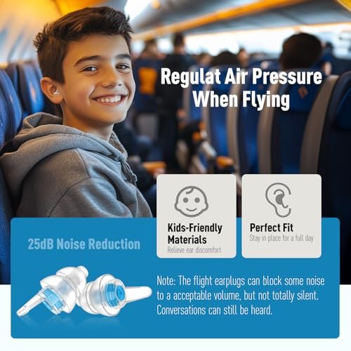 Softvox Ohrstöpsel für Kinder (6-12 Jahre) – Flugzeug Ohrendruck Entlastung & Schmerzprävention, 25 dB Geräuschunterdrückung, bequeme Silikon-Ohrstöpsel für Kinder & Erwachsene mit kleinen Gehörgängen