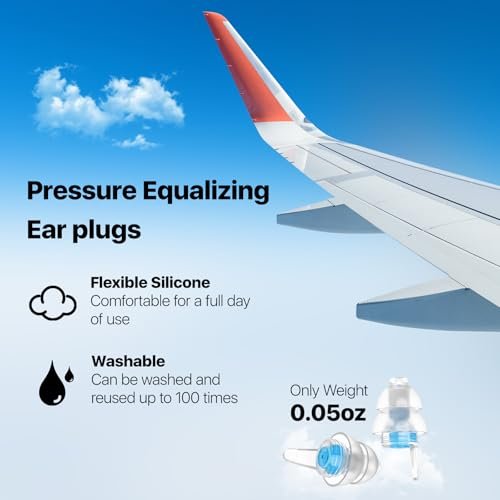 Softvox Ohrstöpsel für Flugzeug – Druckausgleich & Gehörschutz 25 dB – Wiederverwendbare Silikon-Ohrstöpsel für Erwachsene & Kinder ab 12 Jahren mit kleinen Gehörgängen – Reise-Essentials (Blau, 1 Paar)