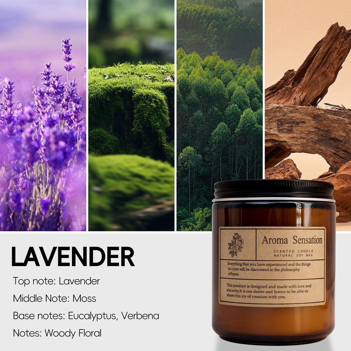 ARCASA Bio Lavendelkerzen - Ungiftige Sojakerzen für Zuhause, Stressabbau & Meditation (200g)