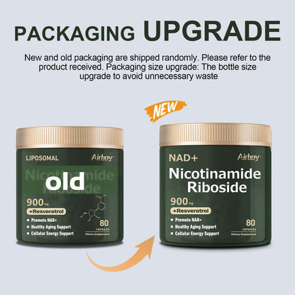 Airboy NAD+ Supplement, Liposomales Nicotinamid-Ribosid 900 mg mit Resveratrol & Quercetin, NMN Alternative, Anti-Aging, Energie, Fokus - 80 Kapseln