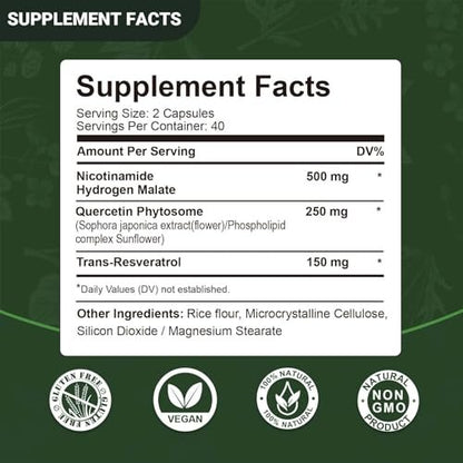 Airboy NAD+ Supplement, Liposomales Nicotinamid-Ribosid 900 mg mit Resveratrol & Quercetin, NMN Alternative, Anti-Aging, Energie, Fokus - 80 Kapseln