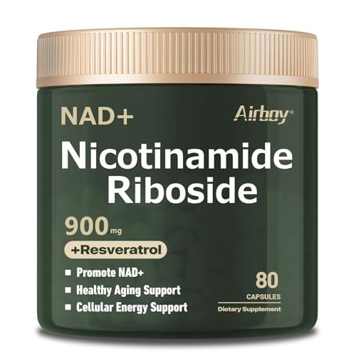 Airboy NAD+ Supplement, Liposomales Nicotinamid-Ribosid 900 mg mit Resveratrol & Quercetin, NMN Alternative, Anti-Aging, Energie, Fokus - 80 Kapseln