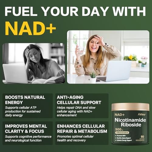 Airboy NAD+ Supplement, Liposomales Nicotinamid-Ribosid 900 mg mit Resveratrol & Quercetin, NMN Alternative, Anti-Aging, Energie, Fokus - 80 Kapseln