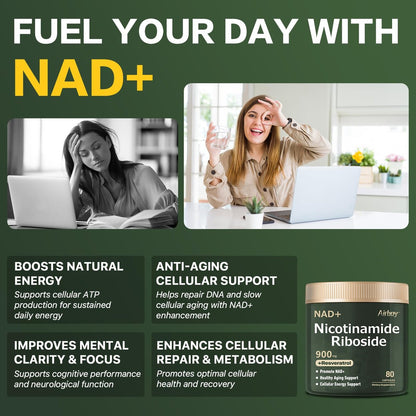 Airboy NAD+ Supplement, Liposomales Nicotinamid-Ribosid 900 mg mit Resveratrol & Quercetin, NMN Alternative, Anti-Aging, Energie, Fokus - 80 Kapseln