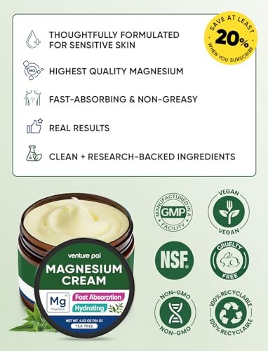 Venture Pal Topische Magnesiumcreme – Schnell einziehende Feuchtigkeitslotion mit Kokosöl, Sheabutter & Hyaluronsäure für Kinder